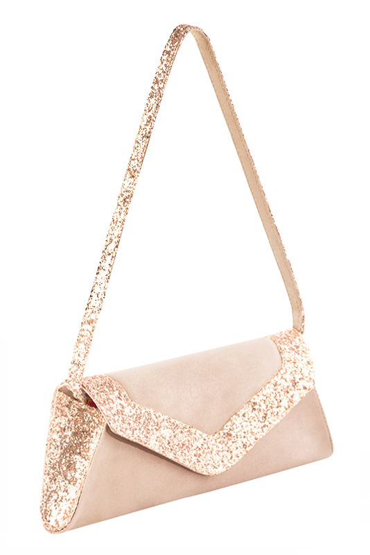 Powder pink women's dress clutch, for weddings, ceremonies, cocktails and parties. Top view - Florence KOOIJMAN